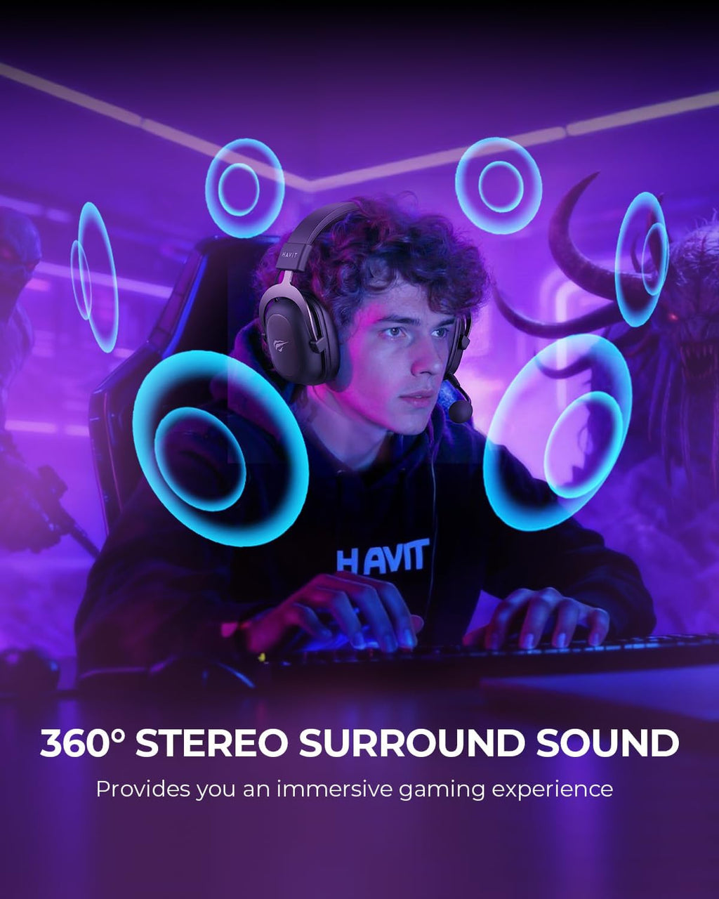 havit H2002d Gaming Headsets for PS4,PC, 53MM Drivers Surround Sound PS5 Headset with Mic Gaming Headphones with Mic Durable Aluminum Frame Valentines Gifts for Men