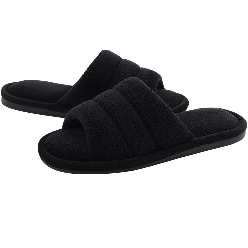 shevalues Terry Cloth Open Toe Slippers for Women Memory Foam Slip On House Slippers