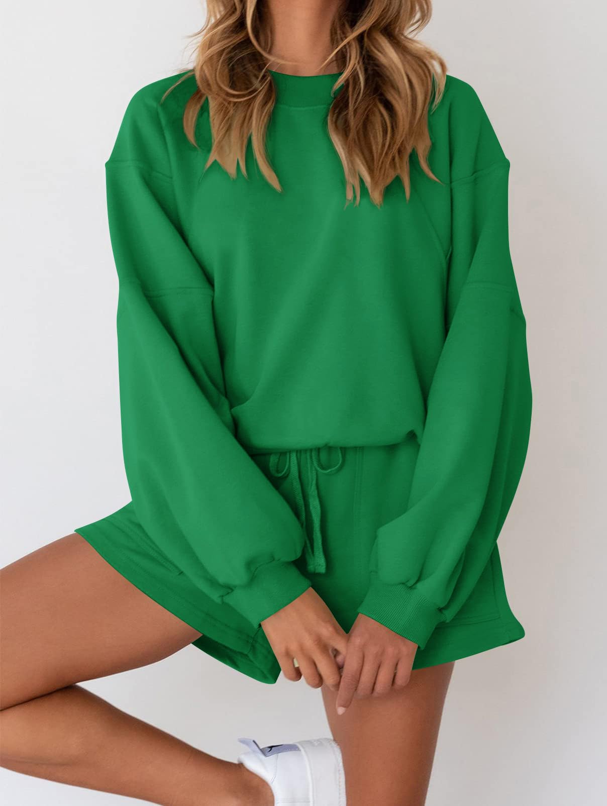 MEROKEETY 2026 Spring Lounge Sets for Women Oversized Batwing Sleeve Casual Top and Shorts 2 Piece Outfits Sweat Set
