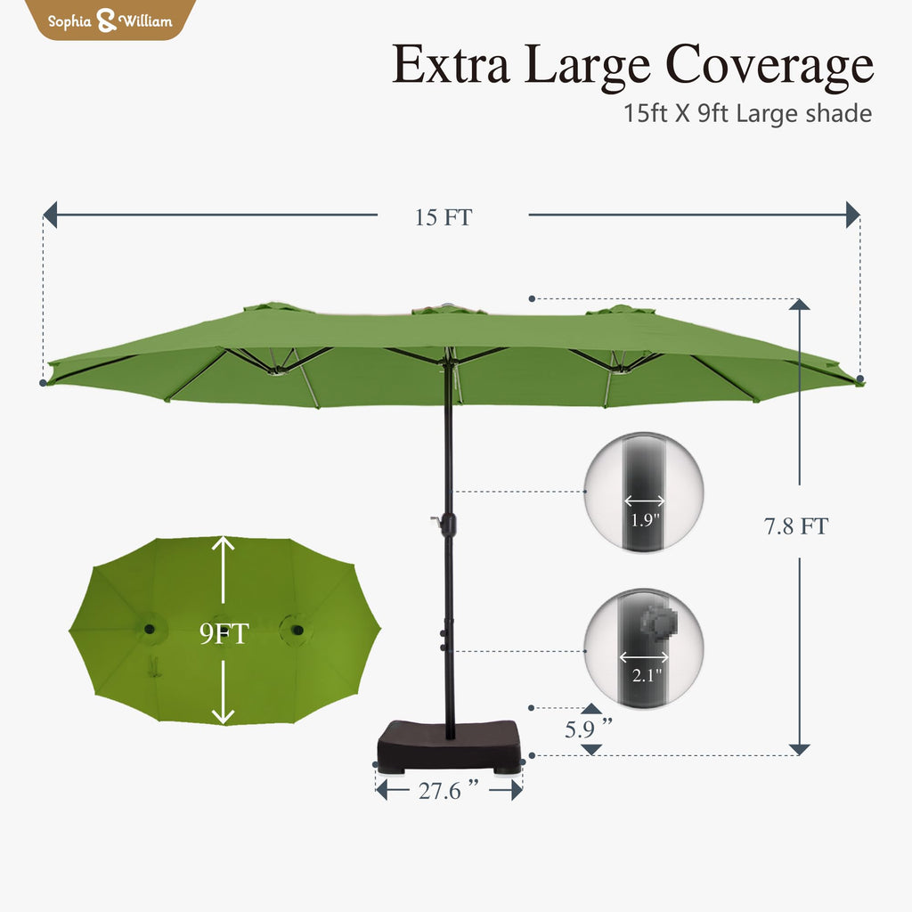 Sophia & William 15 ft Extra Large Patio Umbrella with Base Included, Rectangular Outdoor Umbrella Heavy Duty, Market Umbrella Double-sided Fade Resistant for Pool Garden Backyard, Beige