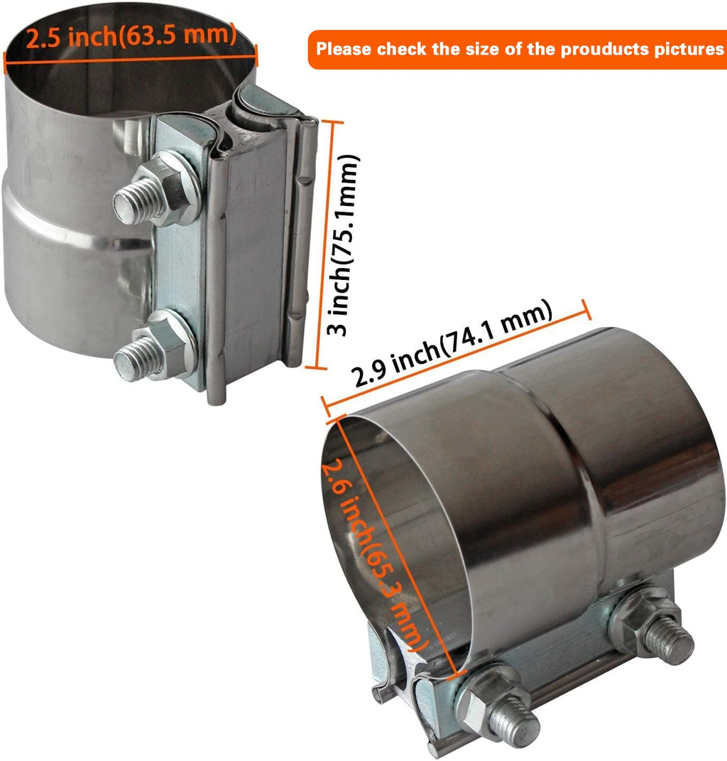 Exhaust Clamps Band Clamp 2.5" Lap Joint - Stainless Steel Lap Joint Exhaust Band Clamp with 1 Block 2Pcs for 2.5" Od to 2.5" Id Exhaust Pipe, Muffler, Elbow and Exhaust Tubing Connection(2 Pack)