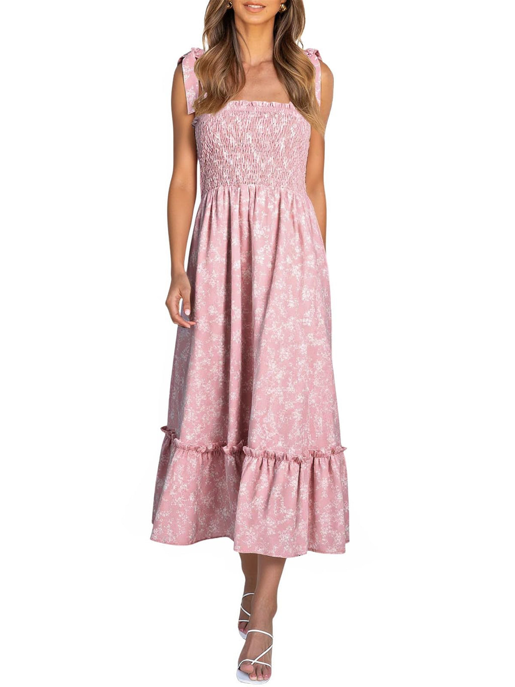 Imily Bela Womens Summer Floral Maxi Dress Boho Tie Strap Sleeveless Smocked A Line Beach Sundress Long Dresses