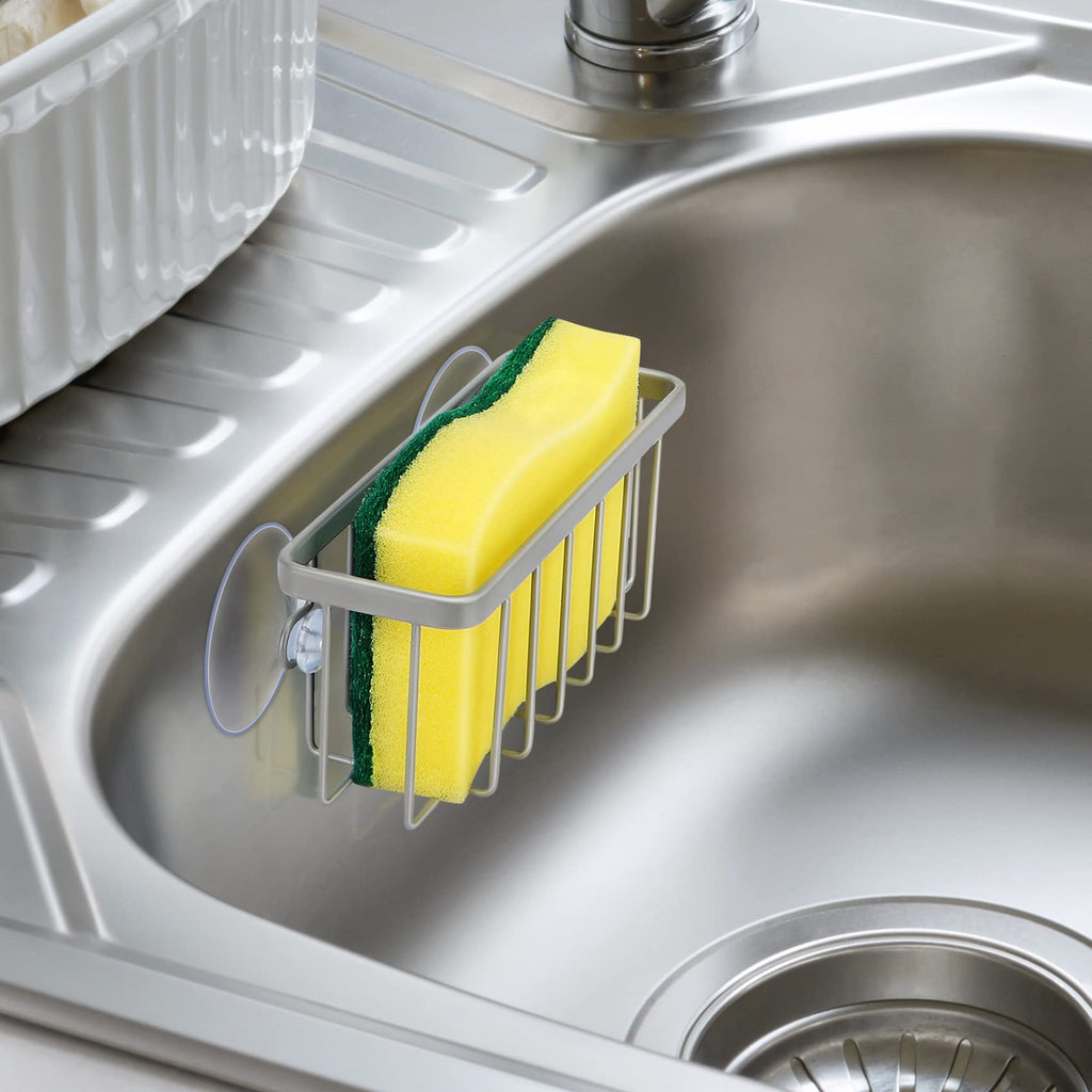 HLOOL Kitchen Sink Sponge Holder, Kitchen Sink Caddy, Sponge Holder for Kitchen Sink Suction, Dish Soap Holder (Black)
