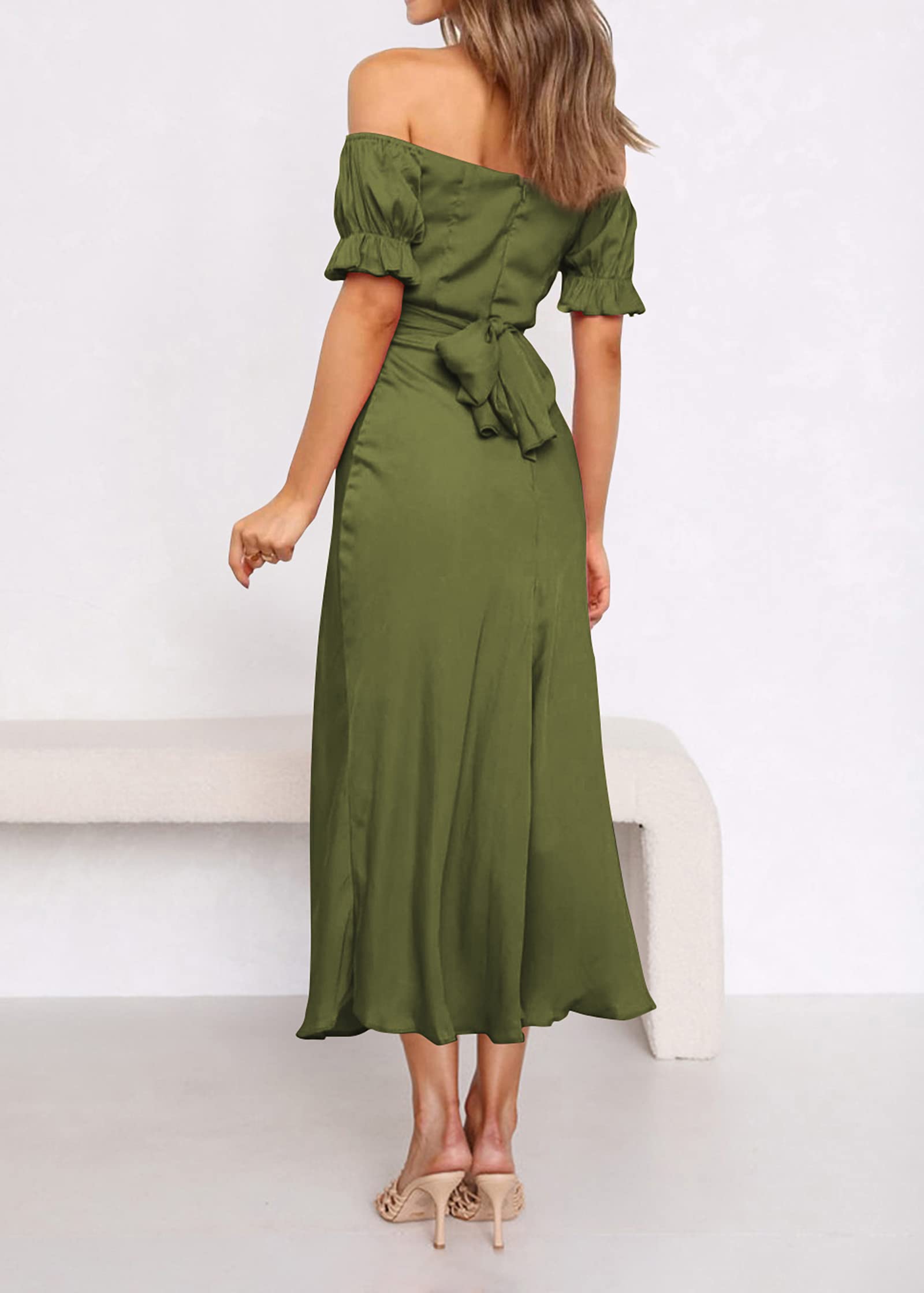 KIRUNDO Women's 2026 Spring Summer Satin Wedding Guest Midi Dress Off The Shoulder Wrap Party Cocktail Formal Prom Dresses