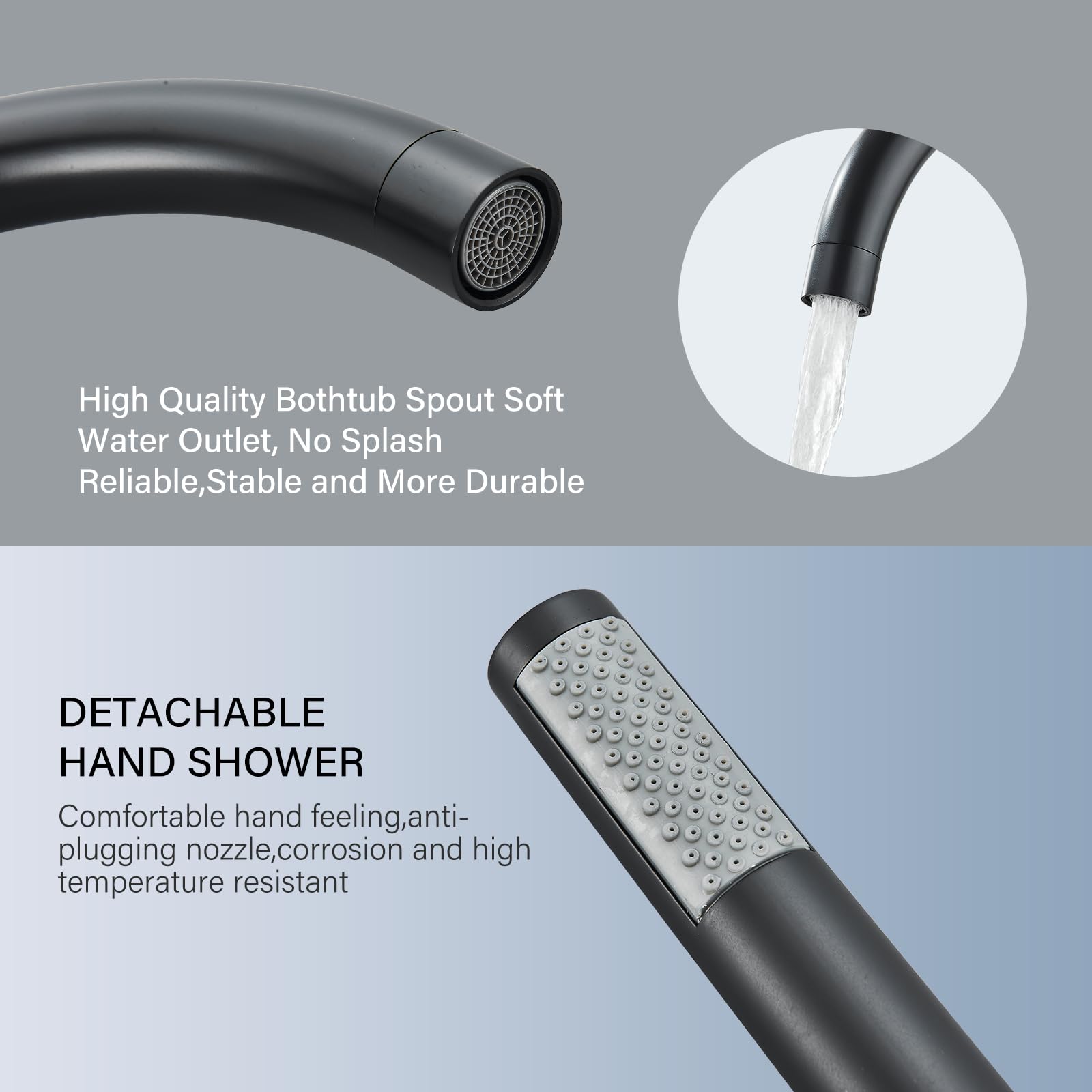 Brushed Gold Freestanding Bathtub Faucet with Hand Shower Tub Filler Faucet Floor Mounted High Flow Single Handle Bath Filler Solid Brass