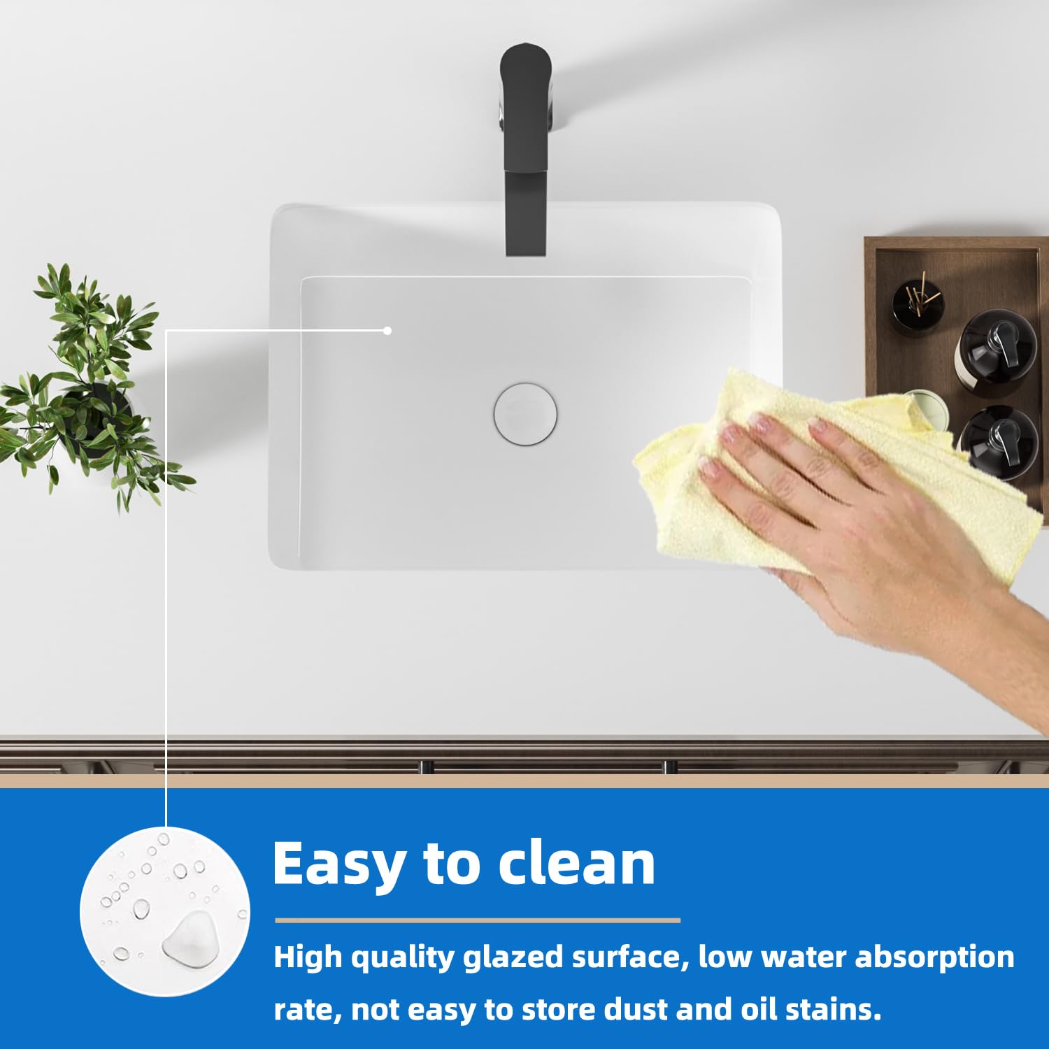 KINGWONG 14 Inch Small Square Undermount Bathroom Sink, 13.75" Ceramic White Porcelain Under Counter Basin for Vanity, Modern Rectangular Sink with Overflow Hole, Easy to Clean, Interior 11.5" x 11.5"