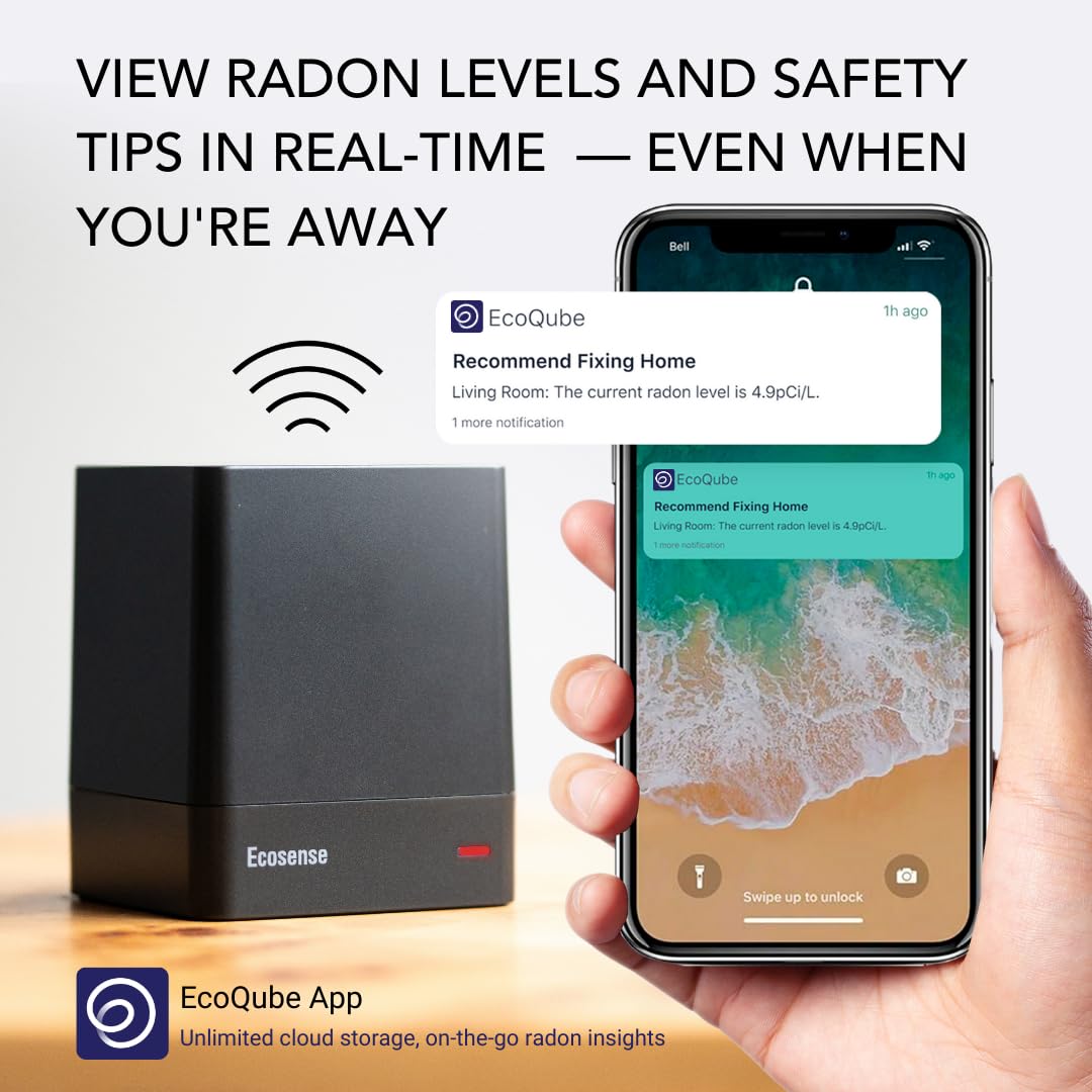 Ecosense EQ100 EcoQube, Digital Radon Detector, Fast Capture of Fluctuating Levels, Short & Long-Term Continuous Monitoring with Trend Charts, Remote Data Access, Only Support 2.4 GHz Networks