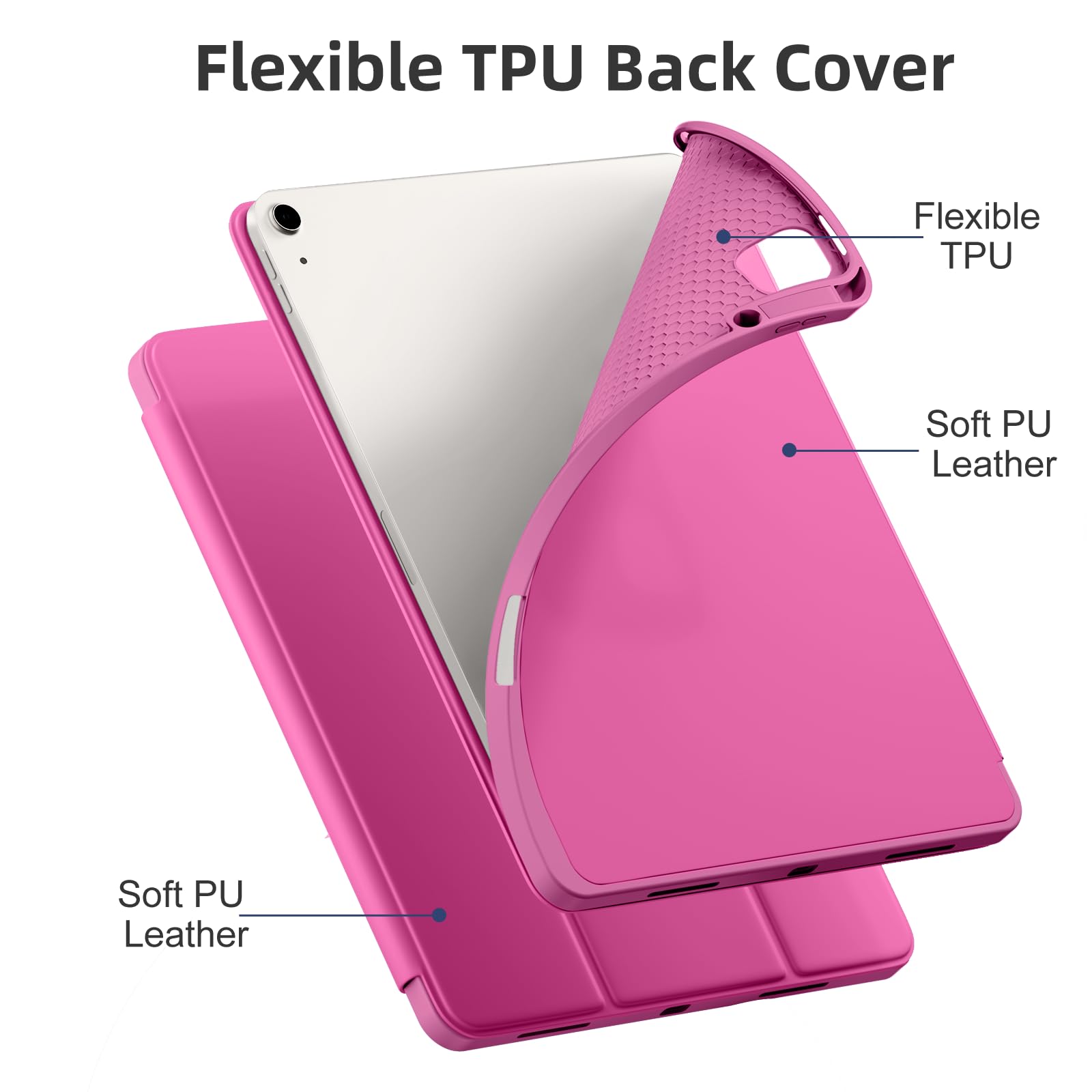 Akkerds Compatible for iPad Air 13 Inch Case (M4/M3/M2) 2026/2025/2024 with Pencil Holder, Trifold Stand Protective Cover/Soft TPU Back for iPad Air 13 Case, Supports Touch ID, Auto Wake/Sleep, Black