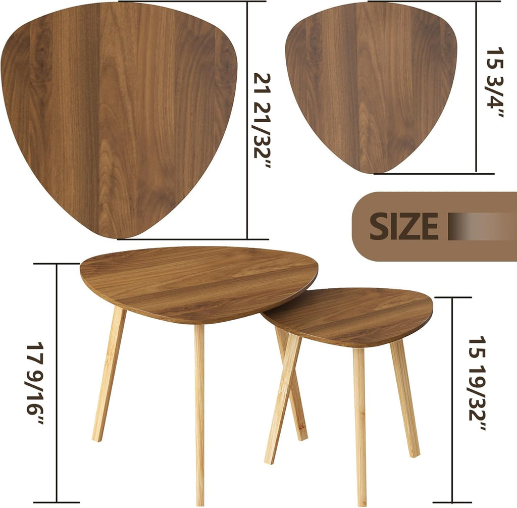 BAMEOS Monstera Leaf Nesting Tables Set of 2, Small Side Tables f Set with Leaf Vein Pattern, Modern Wooden CoffeeTables for Living Room Bedroom Apartment Balcony Yard