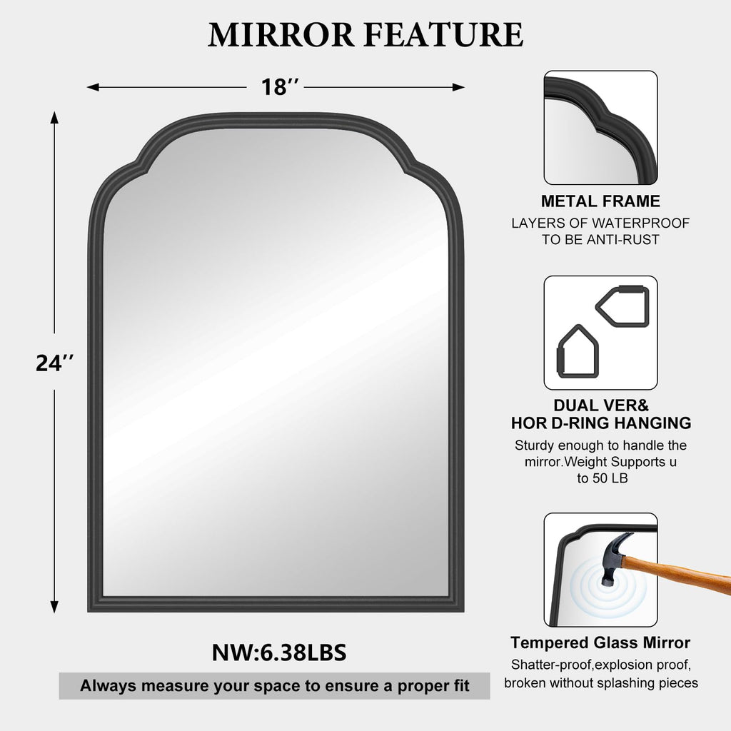 Ferytange 18X24 Inch Black Mirror for Wall with Metal Frame Rectangular Rounded Bathroom Vanity Mirror Anti-Rust, Hangs (Black 18" x 24")