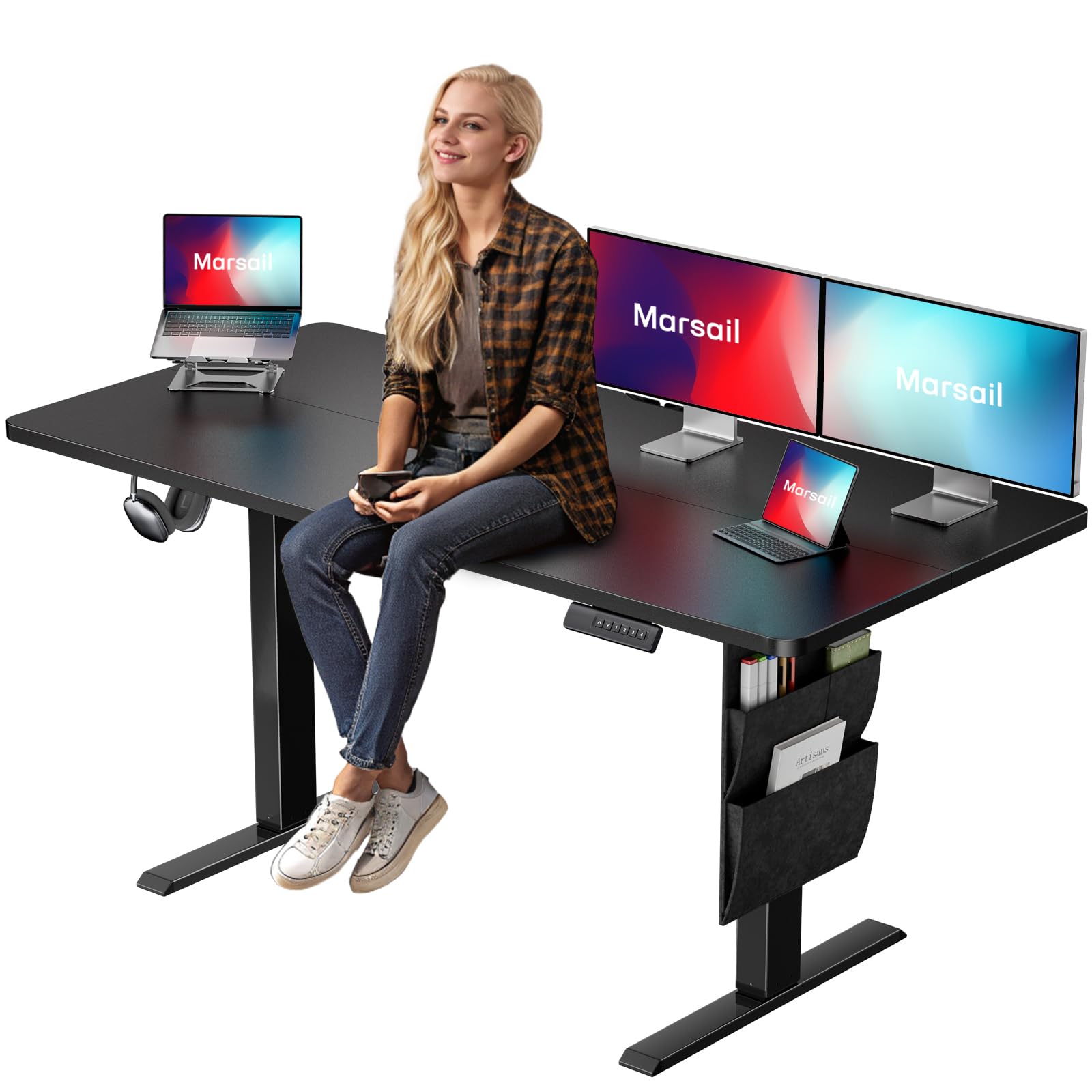 Marsail Standing Desk,Home Office Adjustable Heights Desk,Stand Up Desk,63x24 Inches Desktop Sit Stand Gaming Computer Desk for Study,Writing with 4 Memory Presets,Headphone Hook,Cable Organizer