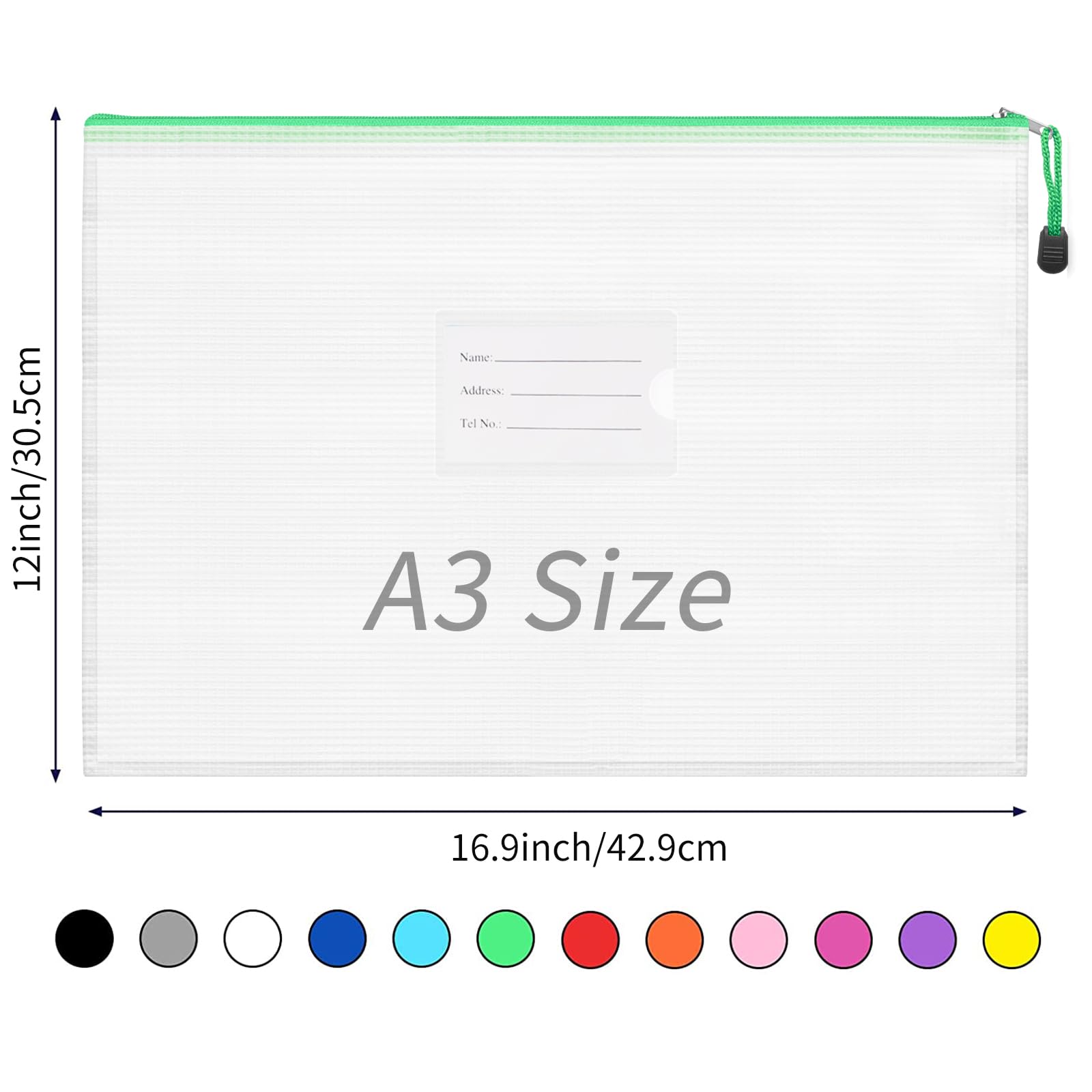 EOOUT 24pcs Mesh Zipper Pouch Bags A3 Extra Large Document Bag with Label Pocket, 16.9x12 Inches, Plastic Zip File Folders, Puzzles, Board Game Storage for Organizing Office Home