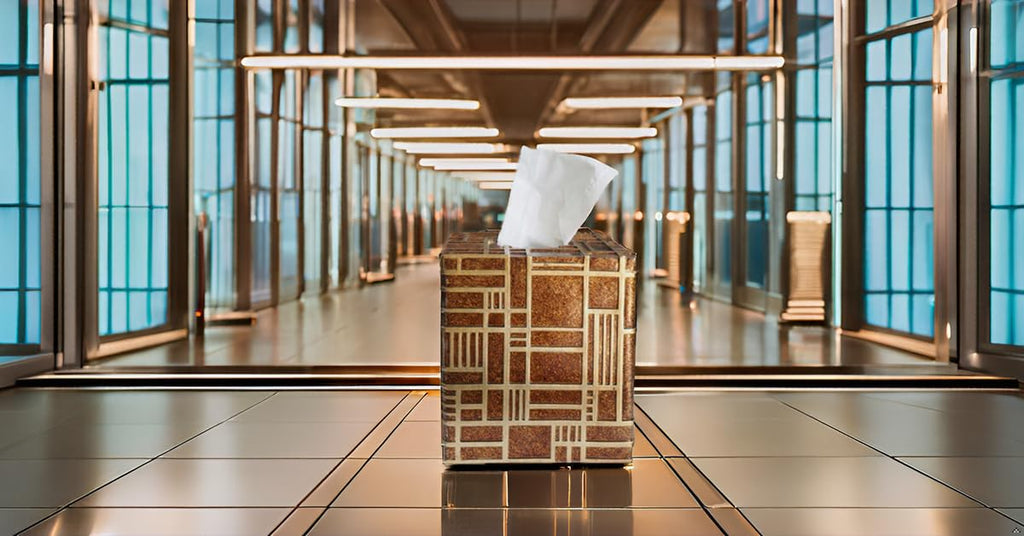 Hymmah Square Tissue Box Cover Holder with Tray,Unique Cube Design Tissue Dispenser Cover Decor for Vanity Counter Tops Also Great for Bedroom and Living Room