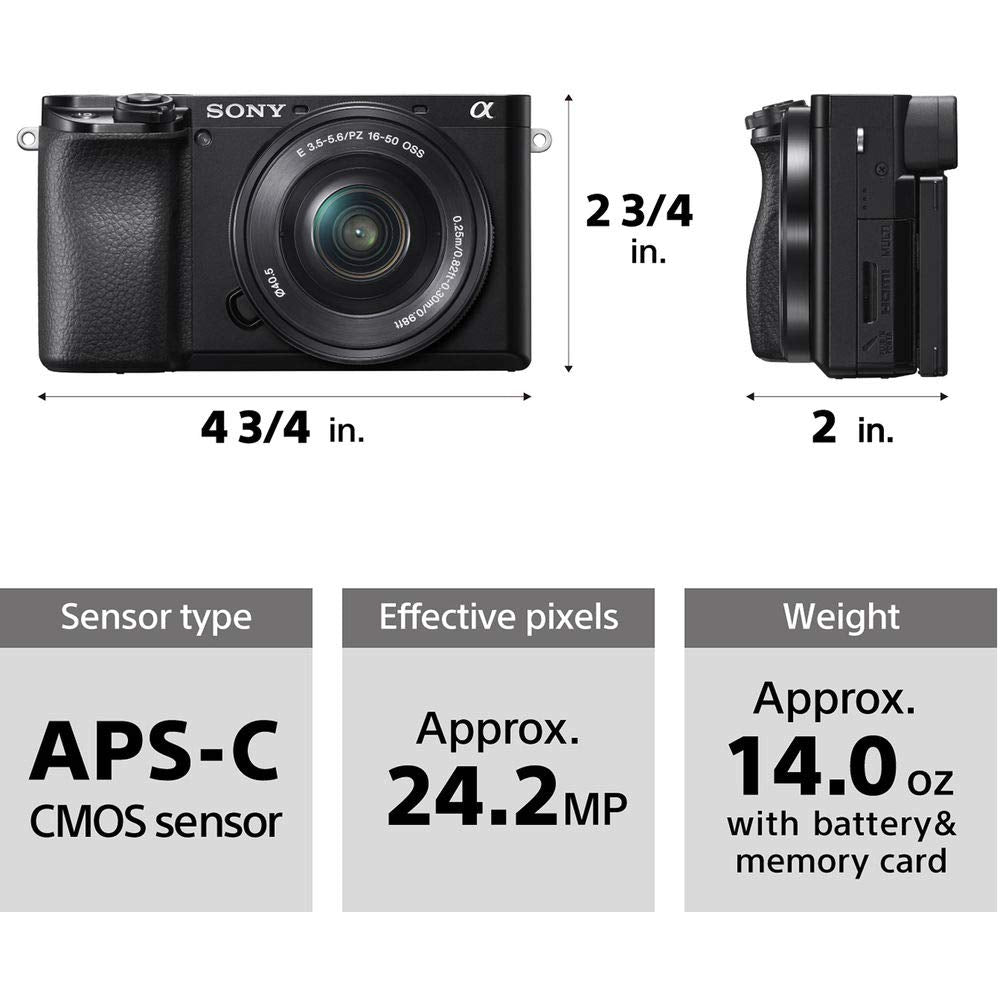 Sony ILCE6100KB Alpha 6100 Mirrorless 4K Video Camera with E PZ 16-50mm Lens - Black