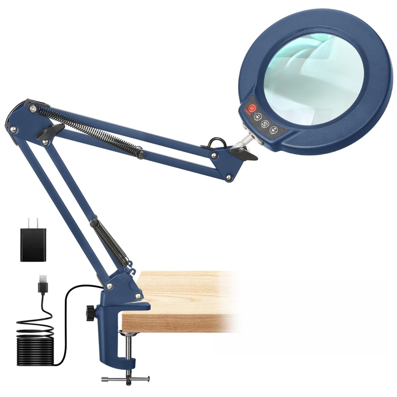 12X Magnifying Glass with Light and Stand, Real Glass, 5 Color Modes, Brightness Stepless Dimmable Lighted Magnifier Hands Free, 2-in-1 Desk Lamp & Clamp Light, Magnifier Lamp for Close Work, Reading