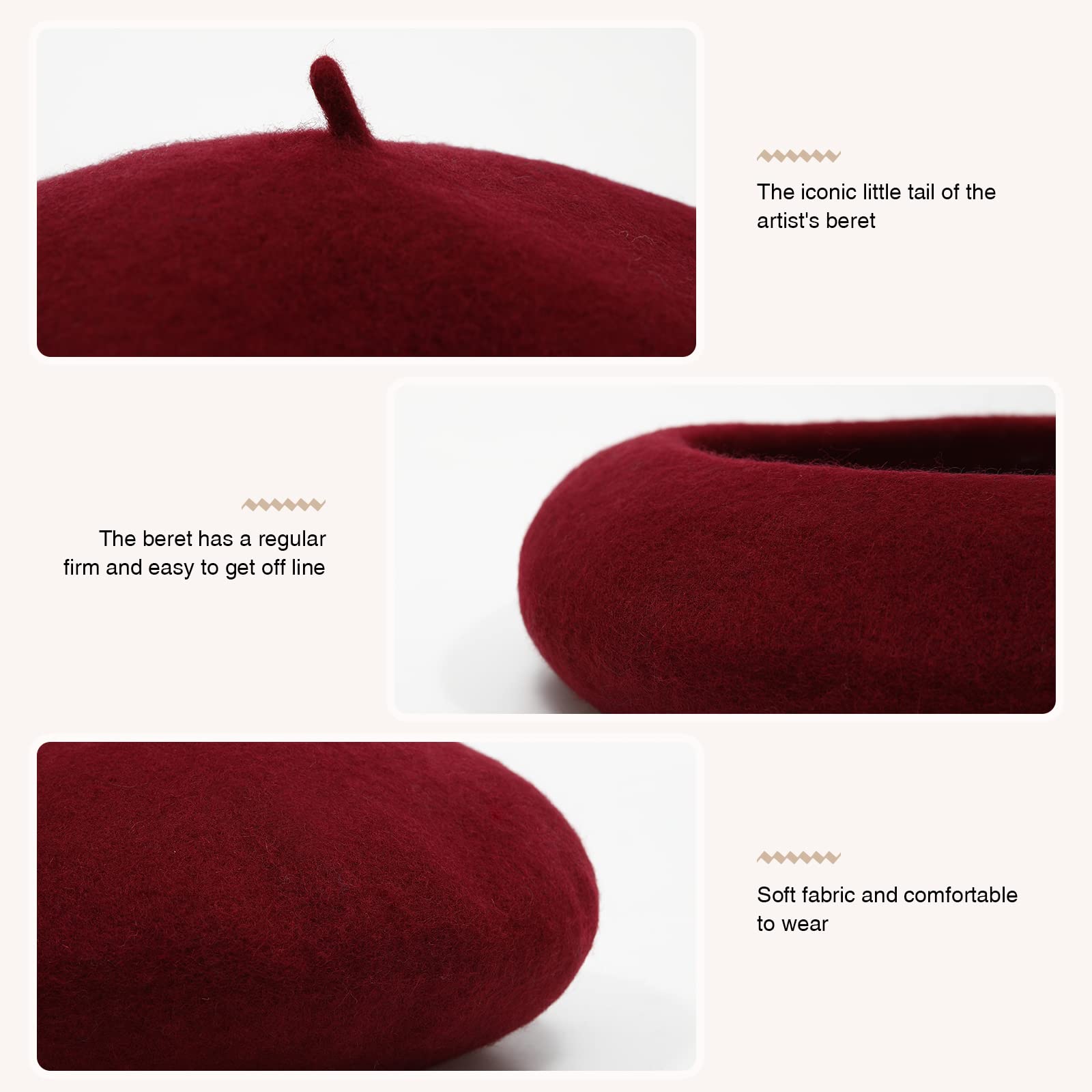 Women French Wool Beret Hats - Solid Color Classic Beanie Winter Cap