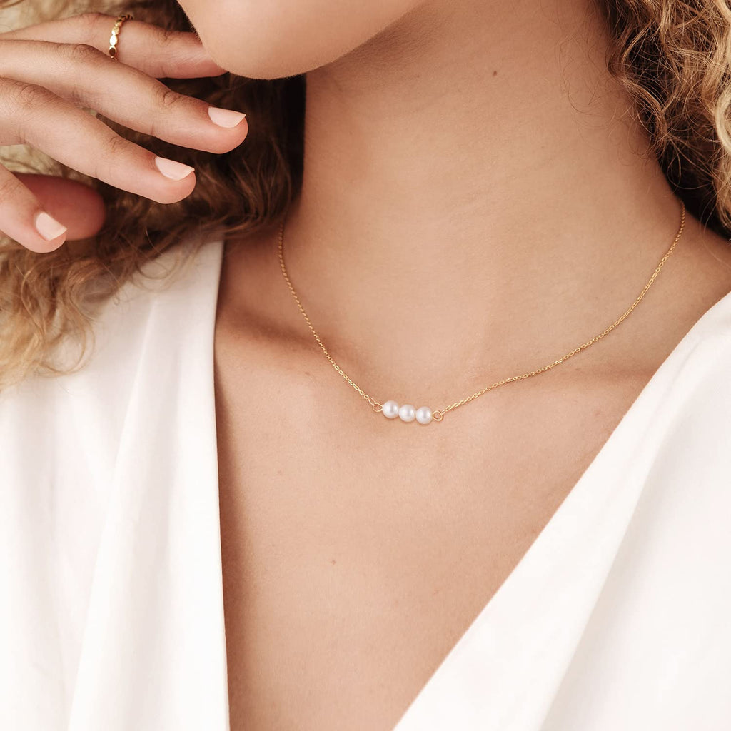 Pearl Necklaces for Women,14K Real Gold Plated Dainty Cute Pearl Necklace for Women Handmade Pearl Chain Necklace Everyday Jewelry Gift