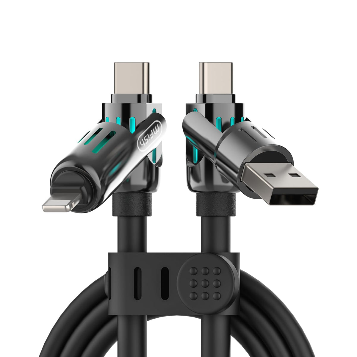 240W 4-in-1 Fast Charging Cable, Black, 3.3FT