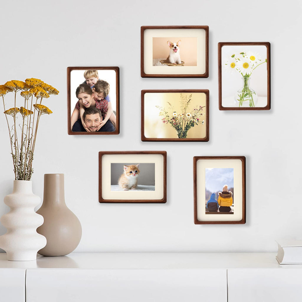 Mini Wood Picture Frame,Small Picture Frames 2x3 with Tiny Mat | Cute Polaroid Picture Frame,Teak Solid Natural Wood Tiny Photo Frame, Tabletop and Wall Mounting