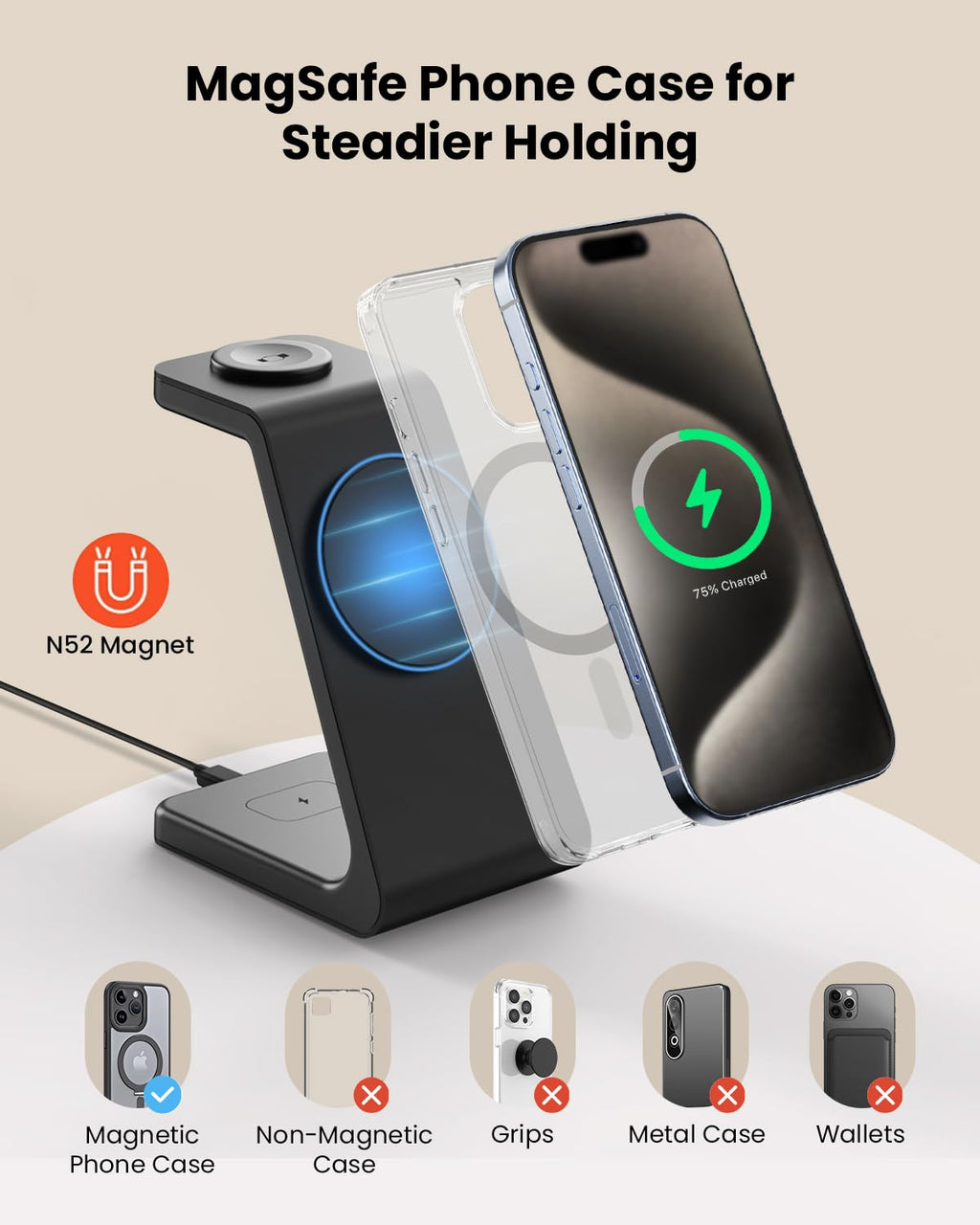 GEEKERA 3 in 1 Wireless Charging Station, Foldable Wireless Charger Stand for Multiple Apple Devices for iPhone 17 16-8, Apple Watch Ultra//11/10/9/SE/8/7/6/5, AirPods Pro/4/3/2