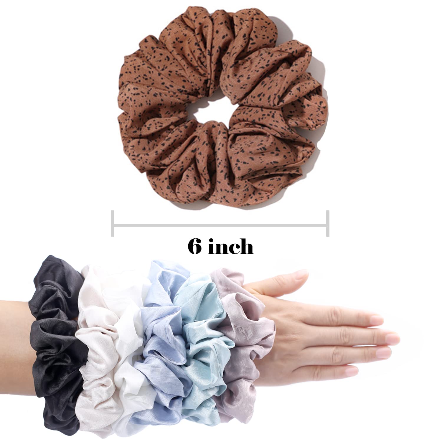 IVARYSS Extra Large Scrunchies for Women's Hair, Premium Satin Soft Jumbo Scrunchy, XL 6 inch Big Elastic Thick Band Hair Accessories, 4 Pack, Dots