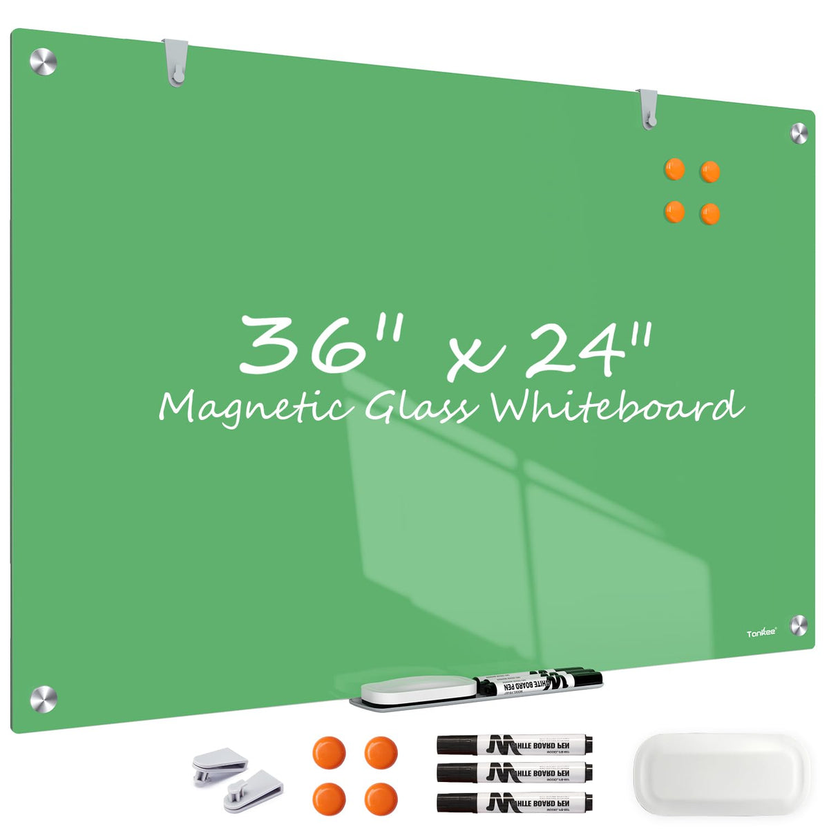 Dry Erase Board Black Magnetic Glass Whiteboard, TANKEE Modern Large Frameless Tempered Glass White Board for Wall, Office, School, Home, 36” x 24”, 3' x 2' White Board