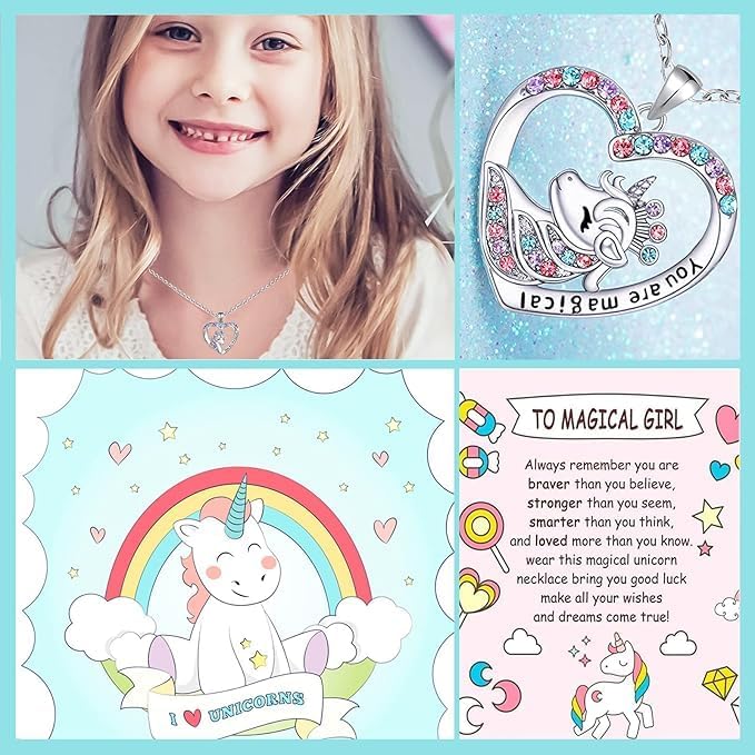 You are Magical Unicorn Necklace for Girls Crystal love heart Pendant Necklaces Jewelry Gifts for Girls Daughter Granddaughter Niece Birthday christmas over 12 years old