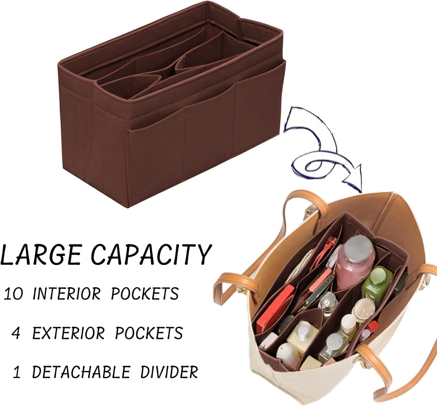 DailyPlus Purse Organizer Insert Felt Bag Organizer Handbag Organizer Insert Bag In Bag Organizer for Tote Purse Bag 14 Pockets Beige Small