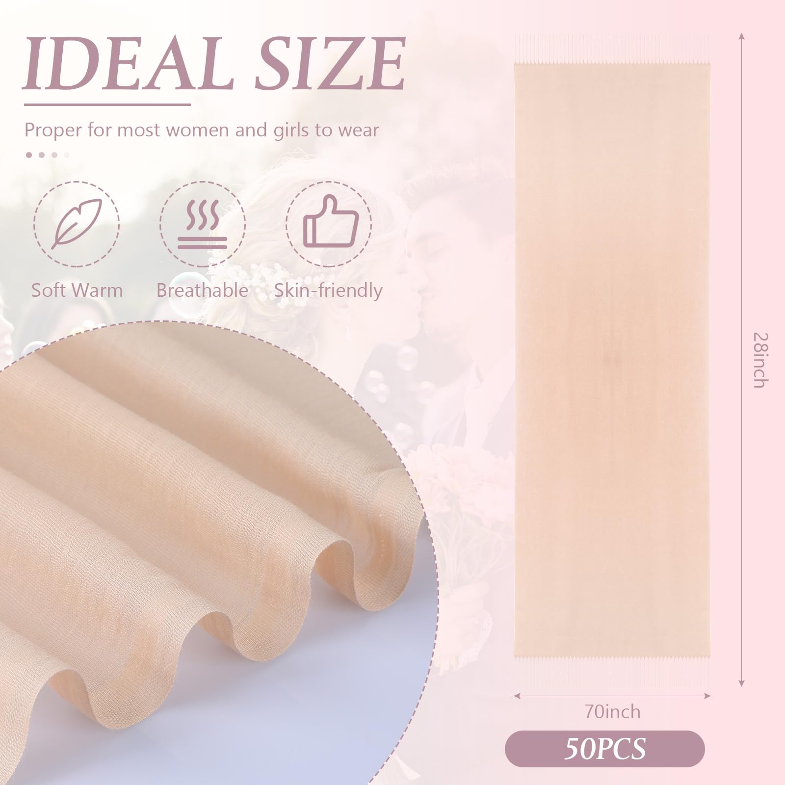 Ramede 50/100 Bulk Wedding Shawl Scarf for Women 79 x 28 Guests Shawl Wraps Gifts for Women Bridal Shawls with Thank Cards