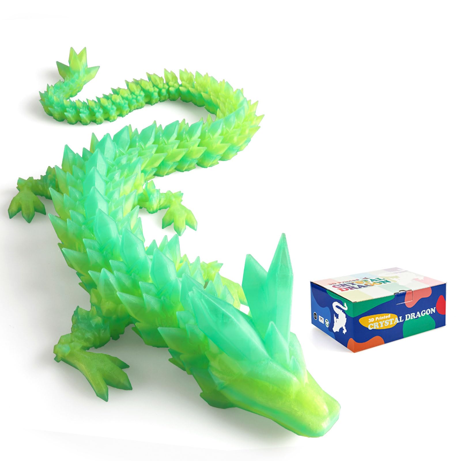 24" Large 3D Printed Dragon - Huge Articulated Crystal Dragon Fidget Toy, Giant Flexible 3D Dragon Figure, Birthday Gift for Boys Girls Kids & Collectors, Home Office Executive Desk Decor