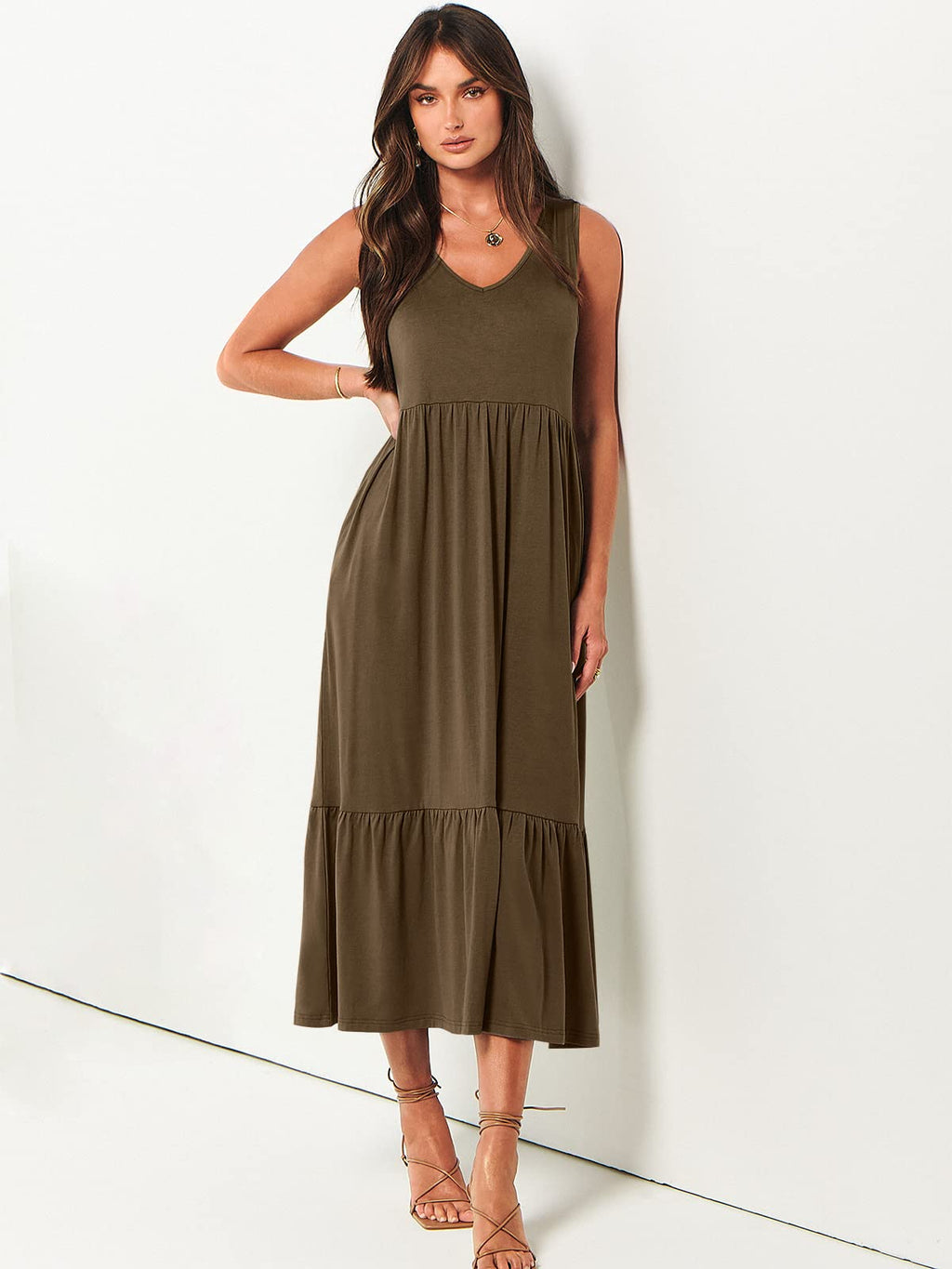 ANRABESS Women Summer Maxi Dresses A-line Tiered Flowy V Neck Sleeveless Swing 2026 Casual Beach Travel Sundress with Pockets