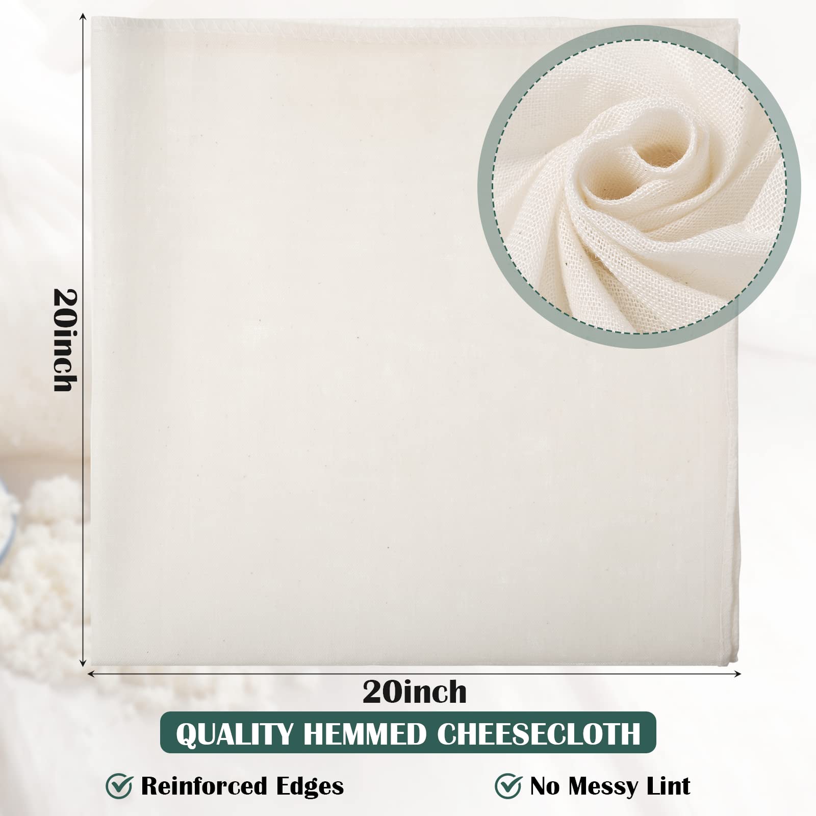 Reginary 24 Pcs 15 x 15 Inches Cheese Cloths Bulk, Grade 100, Hemmed Reusable Cheesecloth Bag for Straining Unbleached Cotton Muslin Cloth for Cheese Making, Cooking, Baking, Juicing, Butter, Turkey