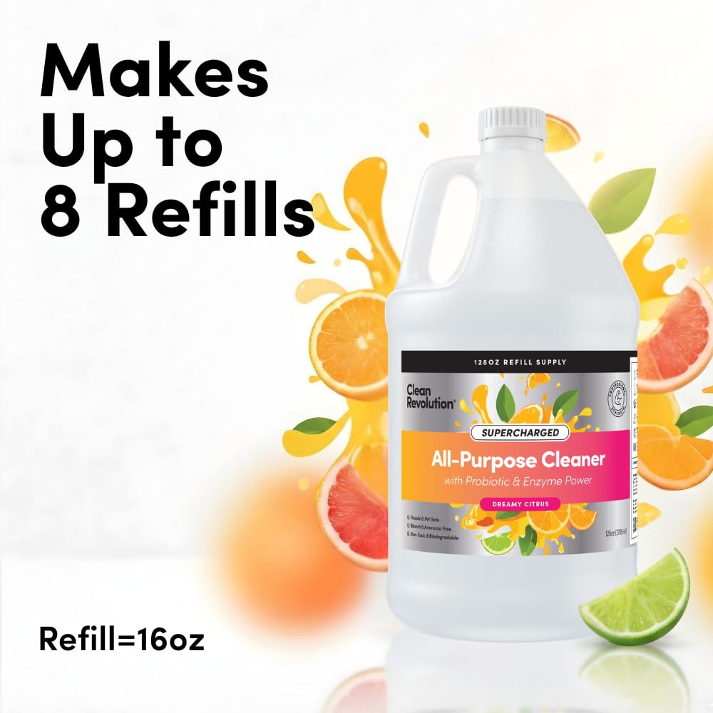 Clean Revolution Multi Surface Cleaner Refill Supply, Non-Toxic, Eco-Friendly & Plant-Based, Ready to Use, Dreamy Citrus, 128 Fl Oz (1 Gallon)