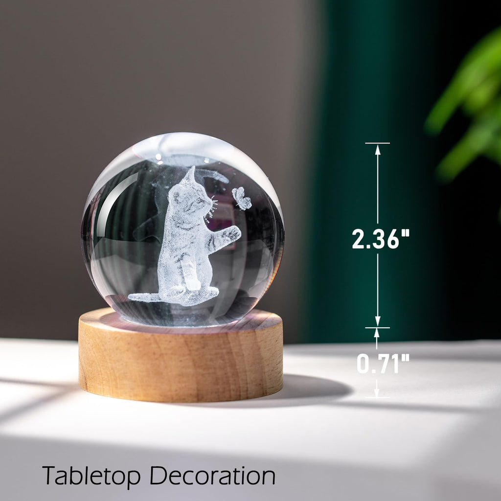 IFOLAINA Butterfly Crystal Ball Gifts Ideas for Girlfriend Wife Mom Couple Her Bithday Mothers Day 3D Butterfly on Sunflower Night Light Decorative Globes Room Decor