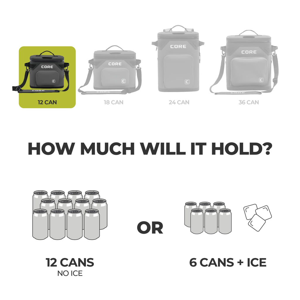 CORE Magnetic Leak Proof Soft Cooler with Waterproof Zipper | Insulated Bag Portable Ice Chest Box | Best Soft Cooler for Food & Beverages for Tailgating, Car Camping, Travel, and Family Beach Picnics