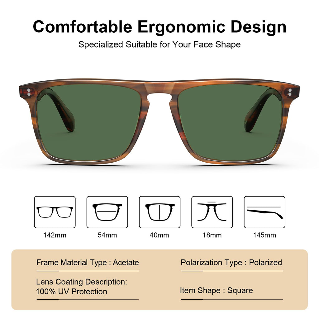 CARFIA Retro Polarized Sunglasses for Men UV Protection Hand-crafted Acetate Frame Fashion Cool Sun Glasses CA53572