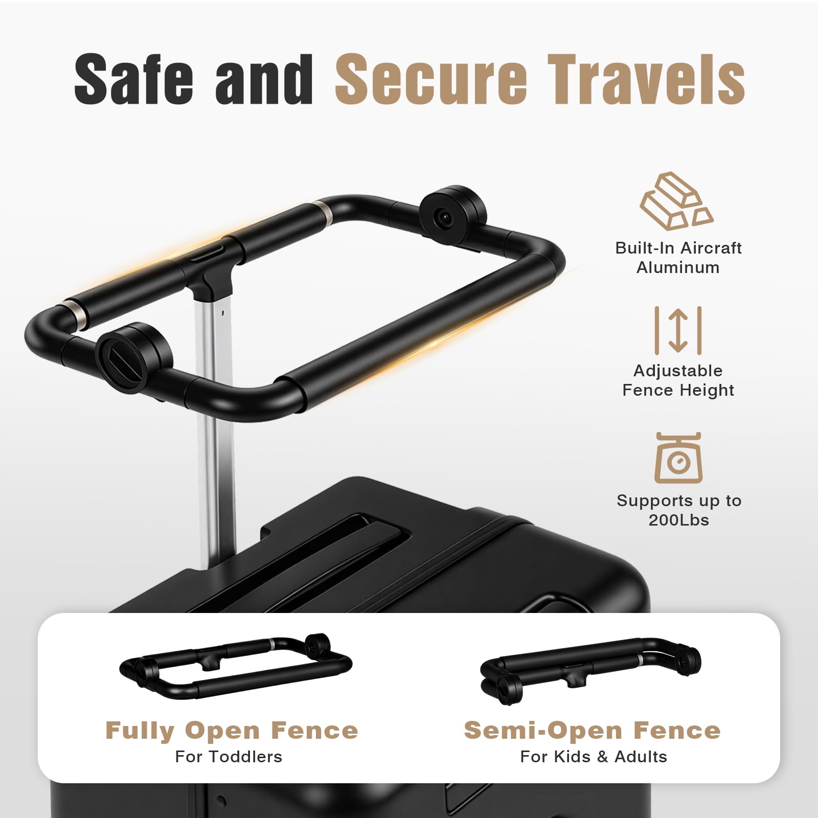 smilesun 20" Carry On Luggage with Seat For Kids & Adults，Hardside Ride On Suitcase Front Opening with 360°Spinner and TSA Lock For Travel (Black with Front Open, 20")