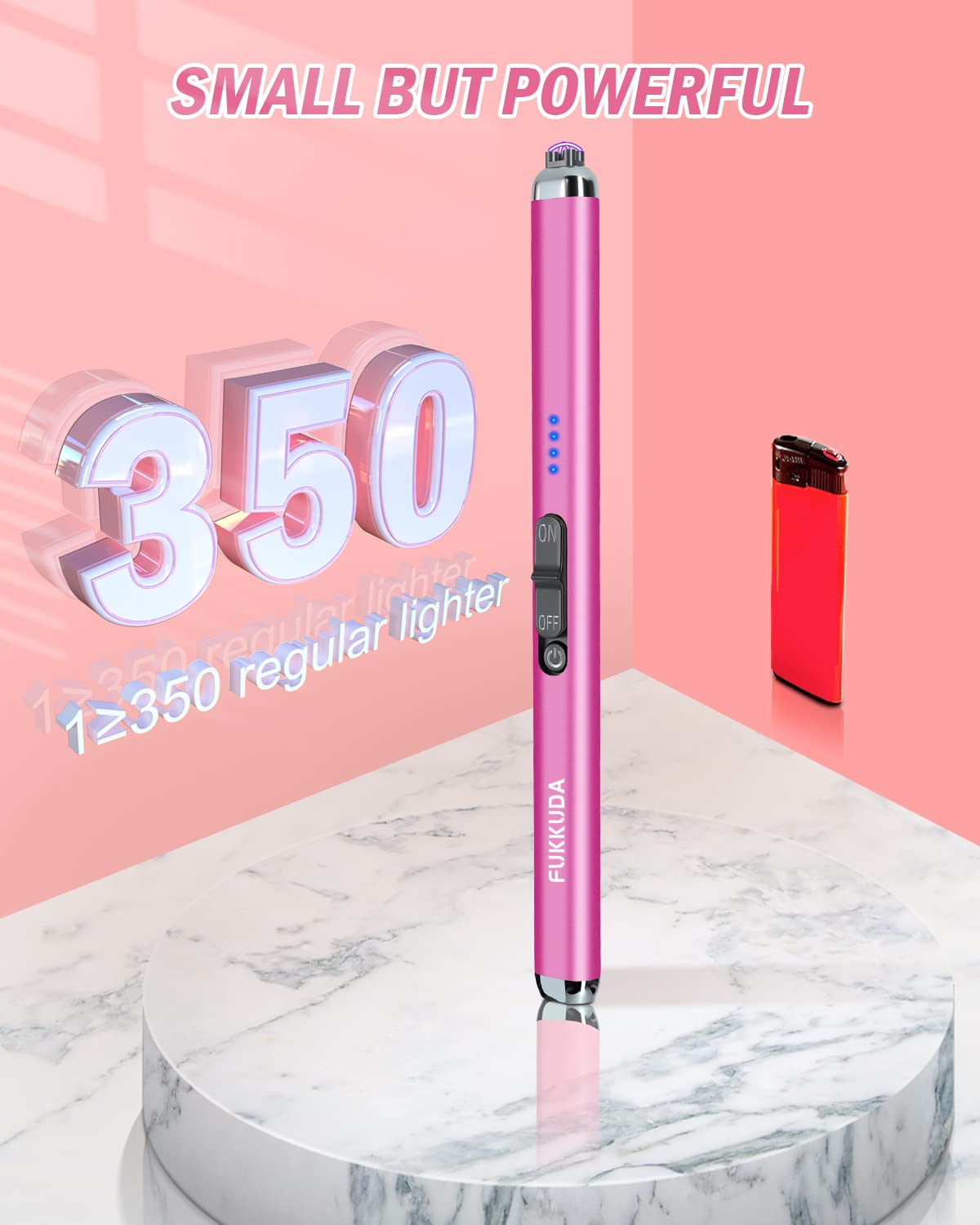 FUKKUDA Electric Candle Lighter with Safety Switch - USB Rechargeable Windproof & Flameless Plasma Arc Lighter for Easter Basket Stuffers (Rose Gold)