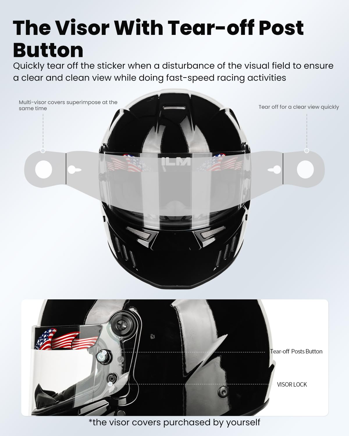 ILM Snell SA2025 Full Face Auto Racing Helmets Lightweight Fiberglass for Adult Men and Women Model 890
