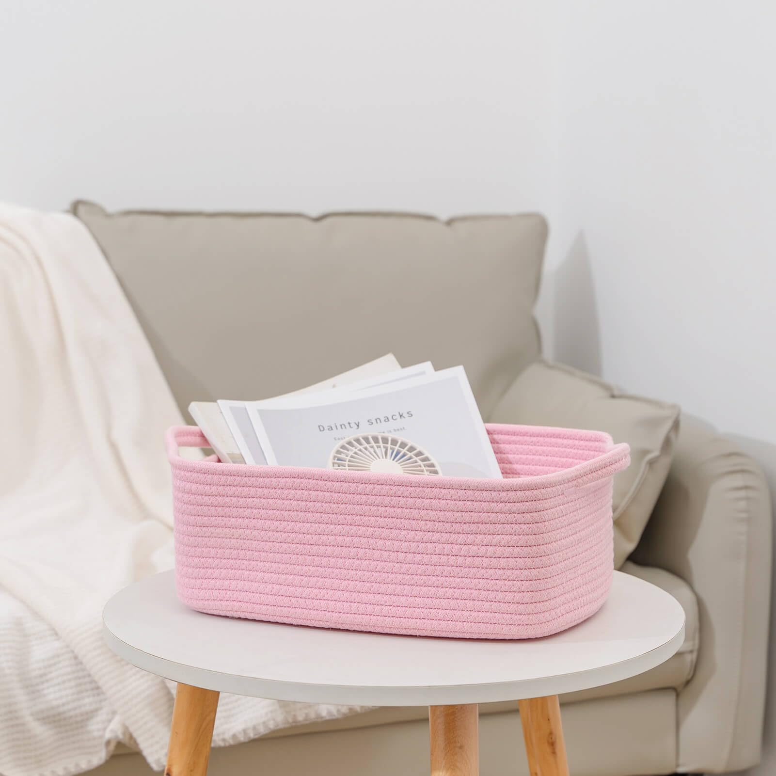 CubesLand Rectangular Cotton Rope Basket, 14x10x5 Inches, Beige, Nursery Storage Bin