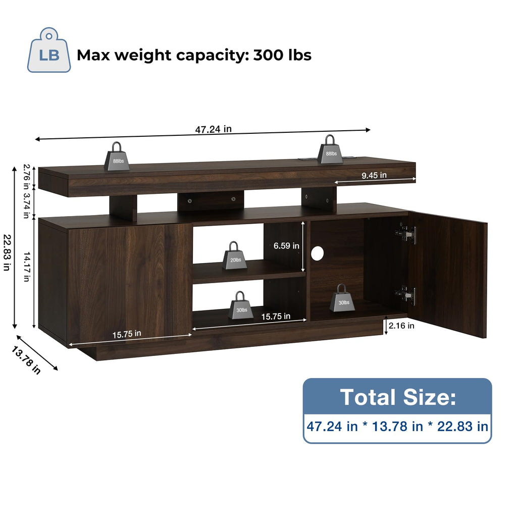 HOMMPA Modern LED TV Stand for 55 Inch TV, Black Tall TV Console with Power Outlet, Entertainment Center with Storage, High Gloss Gaming Media Console Cabinet for Living Room (47 Inch)