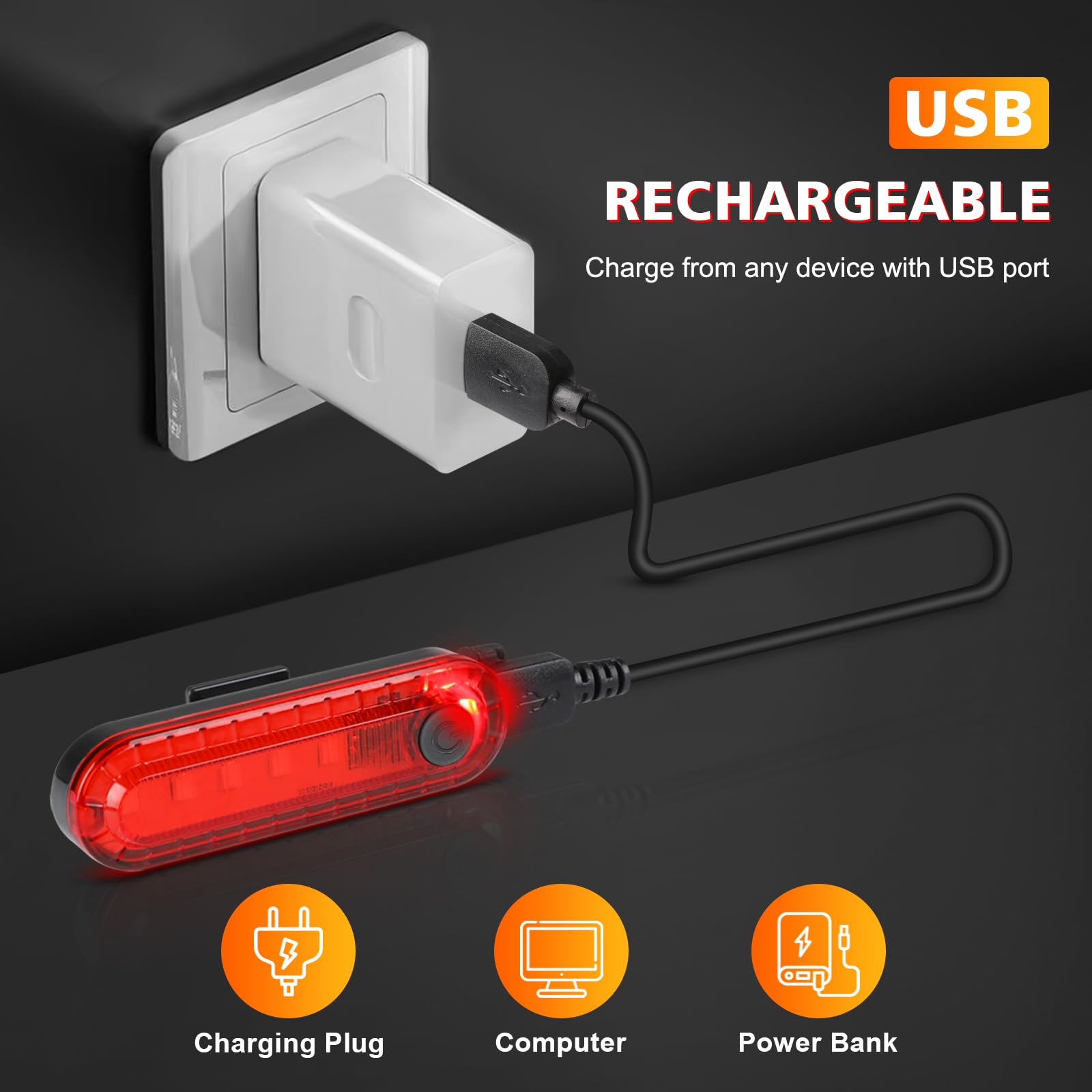 Ascher USB Rechargeable LED Bike Tail Lights 2 Pack, Bright Bicycle Cycling Rear Light, 4 Light Mode Options Safety Bike Light for Adults Kids Men Women Road Mountain(2 USB Cables Included)
