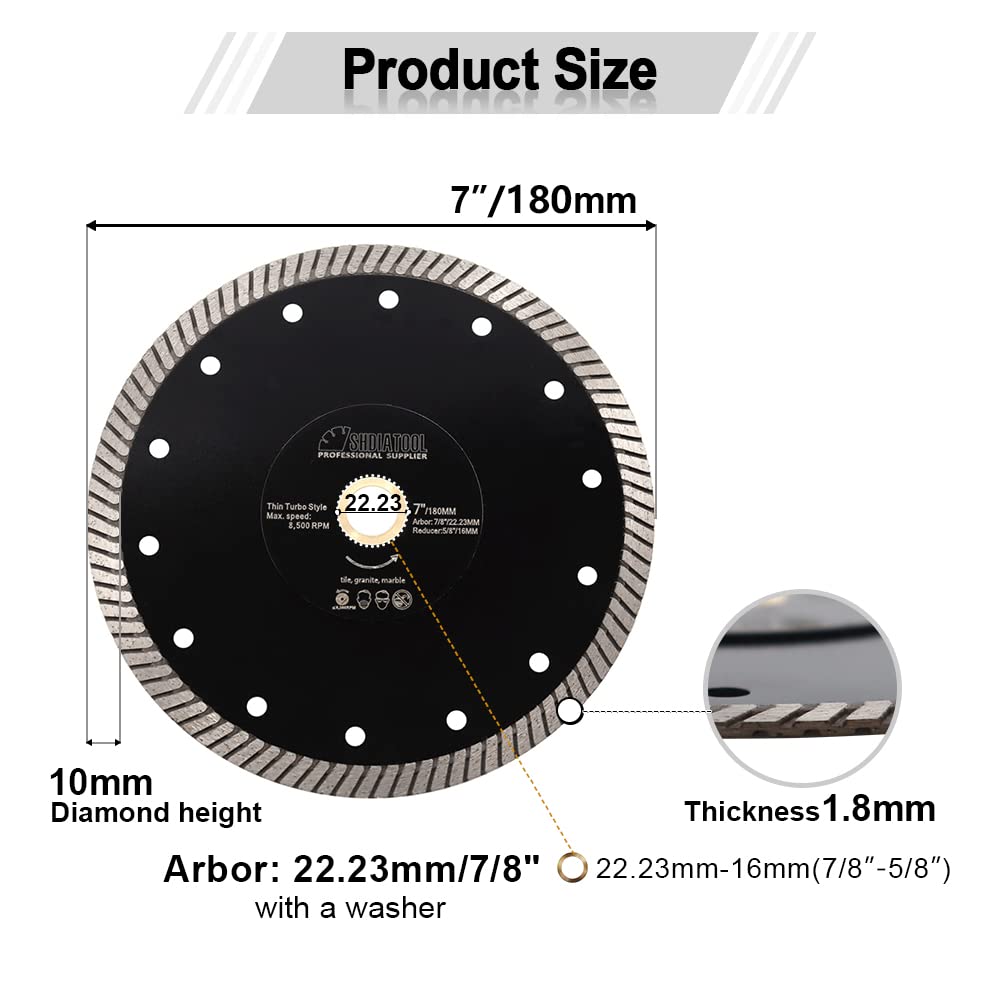 SHDIATOOL Super Thin Diamond Turbo Saw Blade 4 Inch Cutting Porcelain Ceramic Tile Granite Dia 105mm