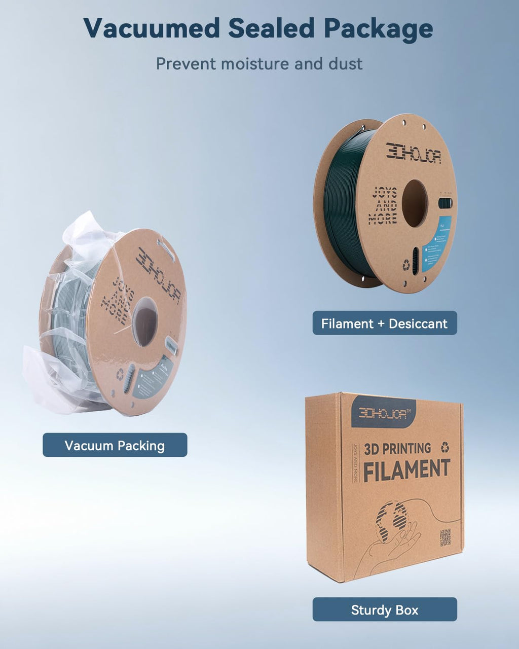 3DHoJor PLA Filament 1.75mm,3D Printing Filament,1kg*2 Cardboard Spool, Fit Most FDM 3D Printer,Dimensional Accuracy +/- 0.03 mm,Vacuum Packaging-2Pack Black