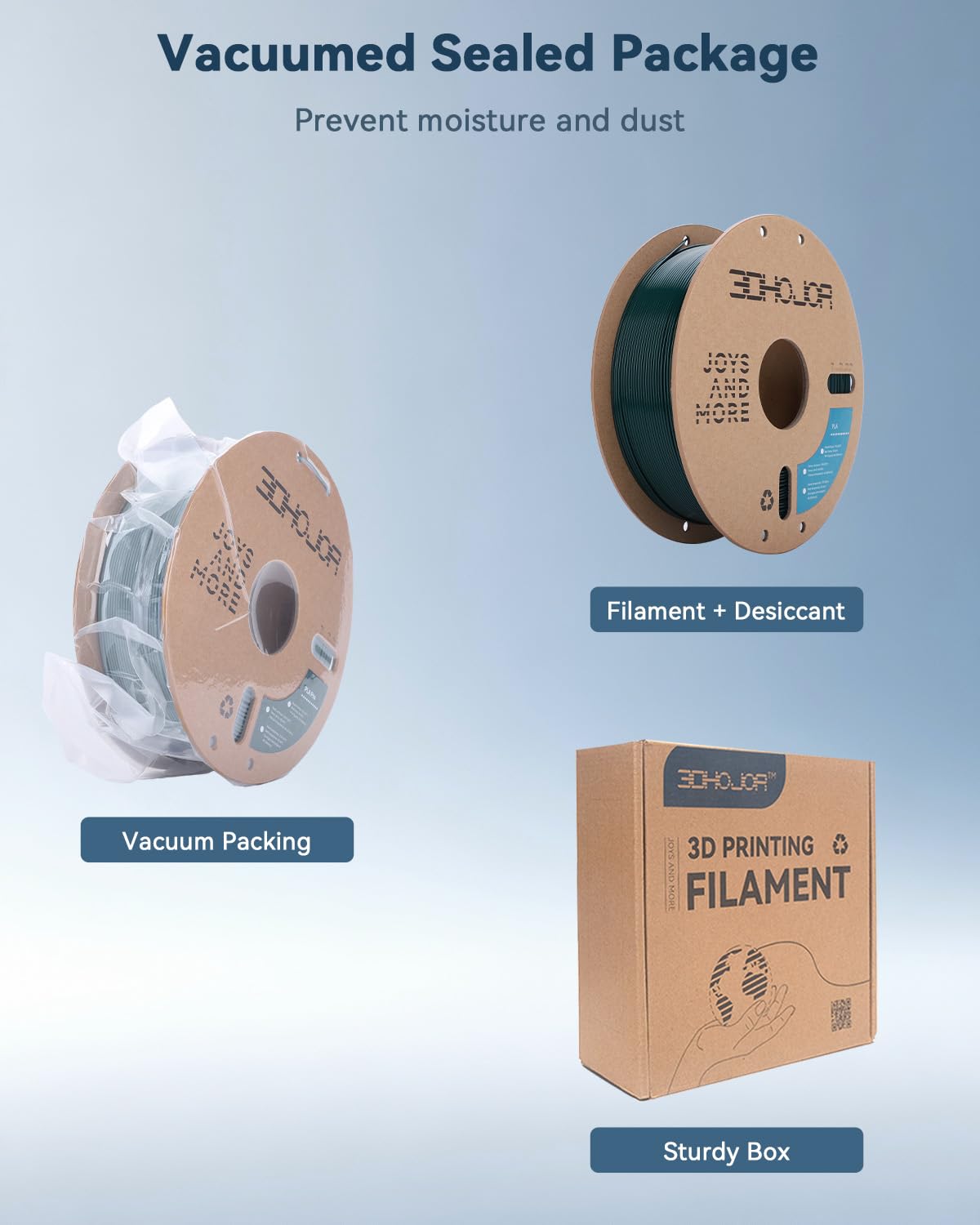 3DHoJor PLA Filament 1.75mm,3D Printing Filament,1kg*2 Cardboard Spool, Fit Most FDM 3D Printer,Dimensional Accuracy +/- 0.03 mm,Vacuum Packaging-2Pack Black