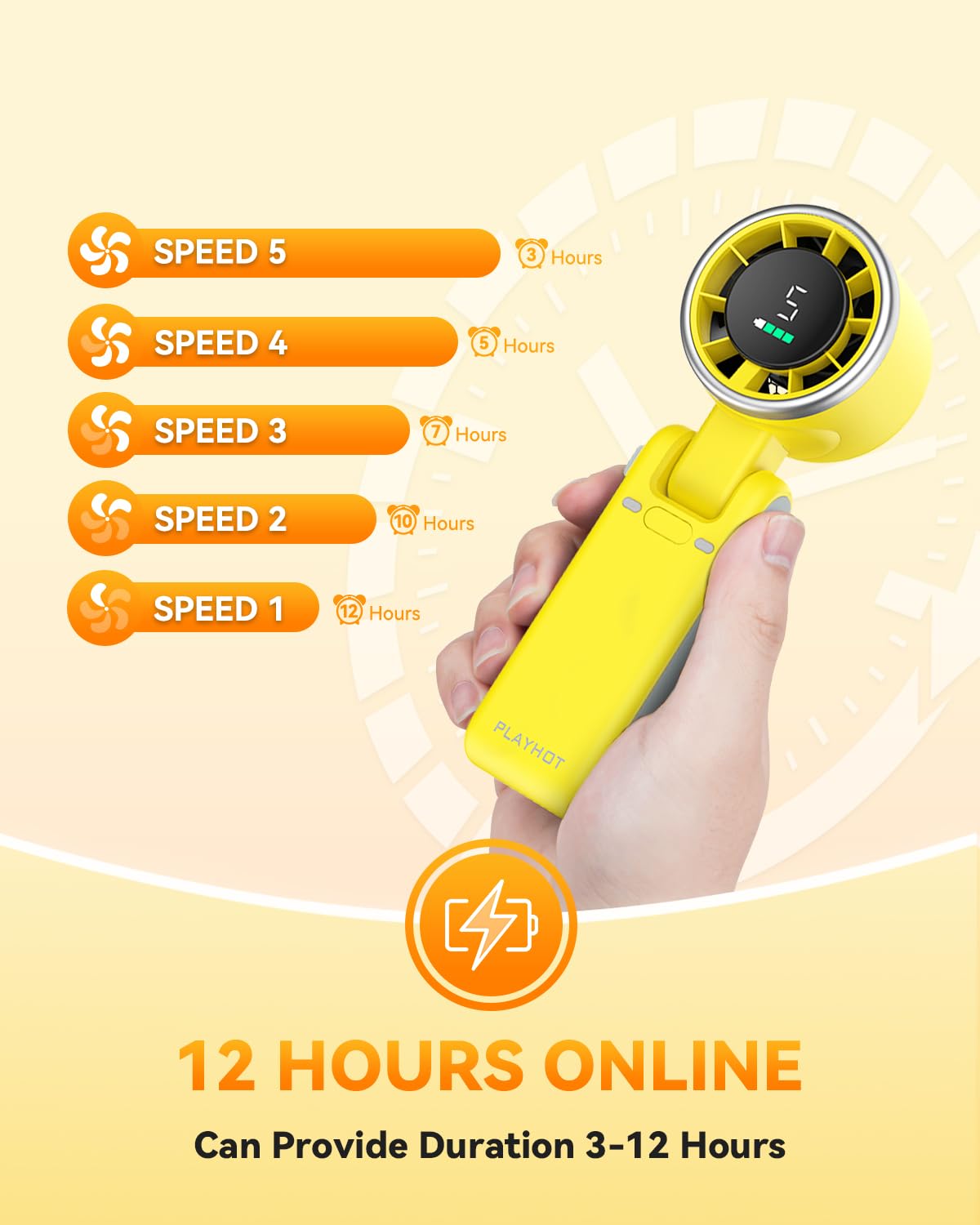 PlayHot Portable Handheld Turbo Fan, 5 Gear Wind, USB-C Rechargeable Fan, Up to 12 Working Hours, 3 IN 1 Hand Fans with Air Turbo Tech Cooling Fan for Outdoor Activities, Travel, Beach (Black)