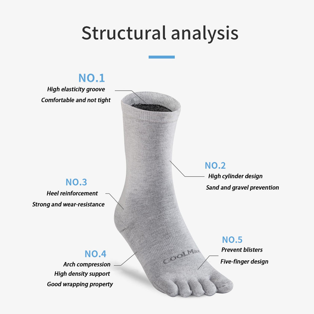 Toe Socks Liner Crew Socks for Men Women Coolmax Five Finger Socks 3 Pairs Running Socks
