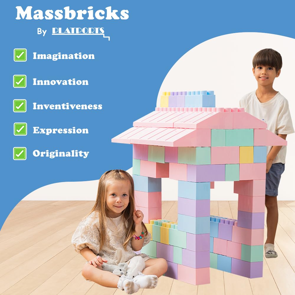 PLATPORTS 48-Piece Jumbo Big Building Blocks – Giant XL Large Plastic Blocks for Kids Ages 2–8, Indoor & Outdoor Construction Play Set