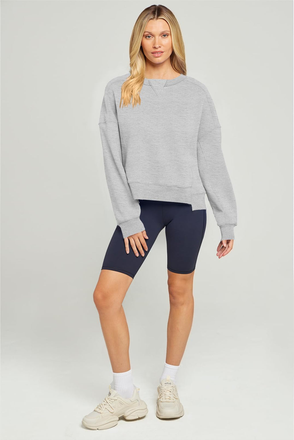 MEROKEETY Women's Oversized Cropped Sweatshirts Crewneck Trendy Workout Pullover Sweater Fall Outfits