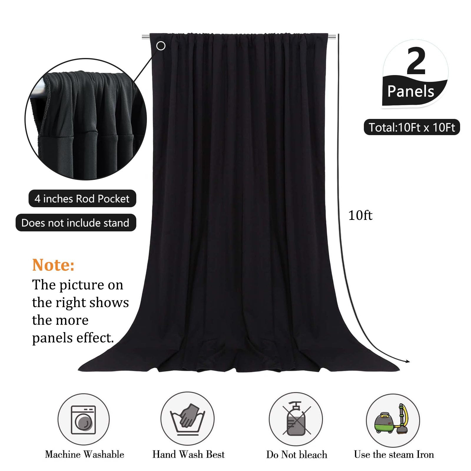 10 x 10 Feet Black A Backdrop Curtain for Partie, Background Curtains for Photoshoot, Birthday, Wedding, Halloween, Thanksgiving, Christmas, New Year Party Decorations 5Ft x 10Ft, 2 Panels